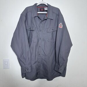Bulwark FR iQ Series Mens Gray Long Sleeve Button Up Shirt Size 2XL